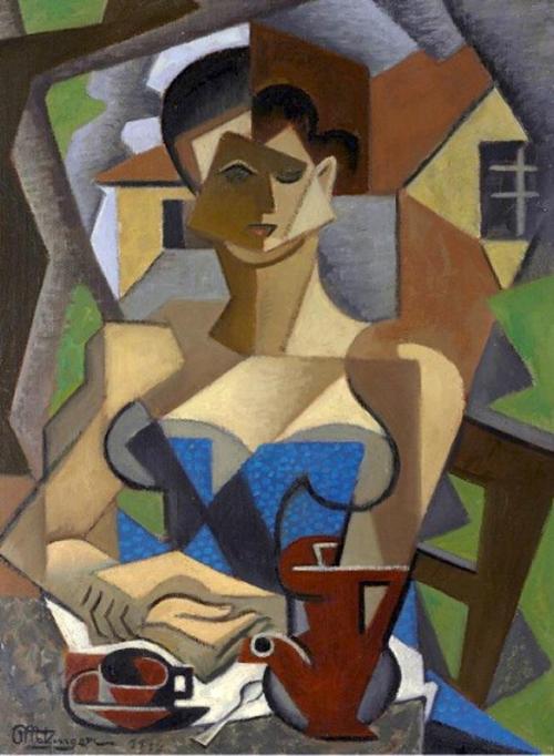 Femme assise, en robe bleue, 1950, Jean Metzingerhttps://www.wikiart.org/en/jean-metzinger/femme-ass