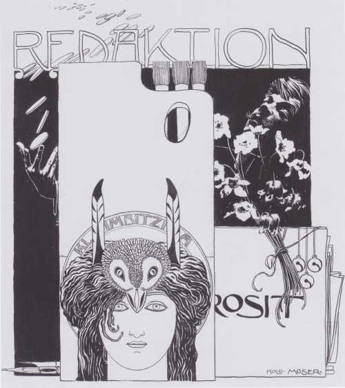 Redaktion Prosit (Happy Editing), illustration with Self-Portrait, ca.1895 by Koloman Moser