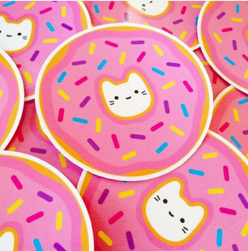 Donut Cat Vinyl Sticker - 3&quot; Weatherproof Decal - Cute Pink Kitten Illustration by Sparkle 