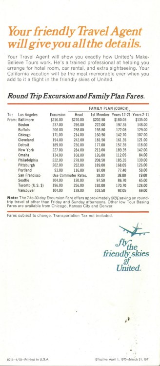 United Air Lines Make-Believe Tours, 1970 flyer