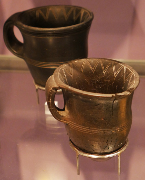 Bronze Age and Iron Age pottery, hand mirror and other artefacts, Royal Albert Museum and Gallery, E