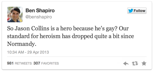 brickjolras: merfology: amboy00: So Jason Collins is a hero because he’s gay? Our standard for