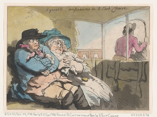 A Comfortable Nap in a Post Chaise by Thomas Rowlandson, Drawings and PrintsMedium: Hand-colored etc