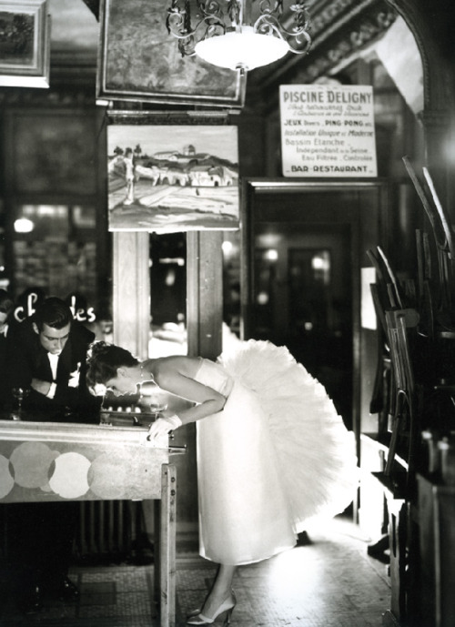 Richard Avedon, Suzy Parker in evening dress by Lanvin-Castillo, Café des Beaux Arts, Paris, 