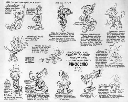 Model sheets for various Pinocchio (1940) characters. No room for Honest John and Gideon (they’ll co