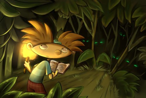 The Jungle Movie tribute! Arnold painted and wandering through a dark jungle. Ooooo.