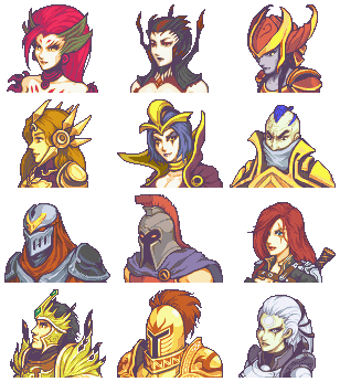 crossrivers:Fire Emblem style portraits of some League of Legends championsartist pixel joint profile