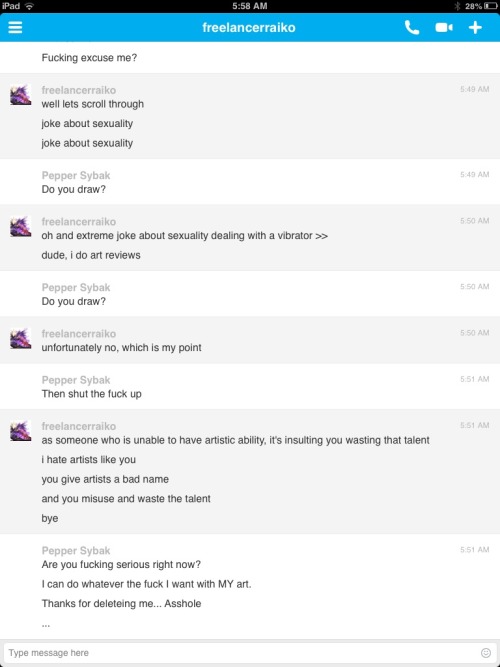 kinkycultershy:  pepper-sybak:  This really made me depressed… Seriously.  This guy http://freelancerraiko.tumblr.com/ He does art “reviews” But doesn’t draw. I’m sorry… But the next Pepper update might be a while…  MOD: This guy has no