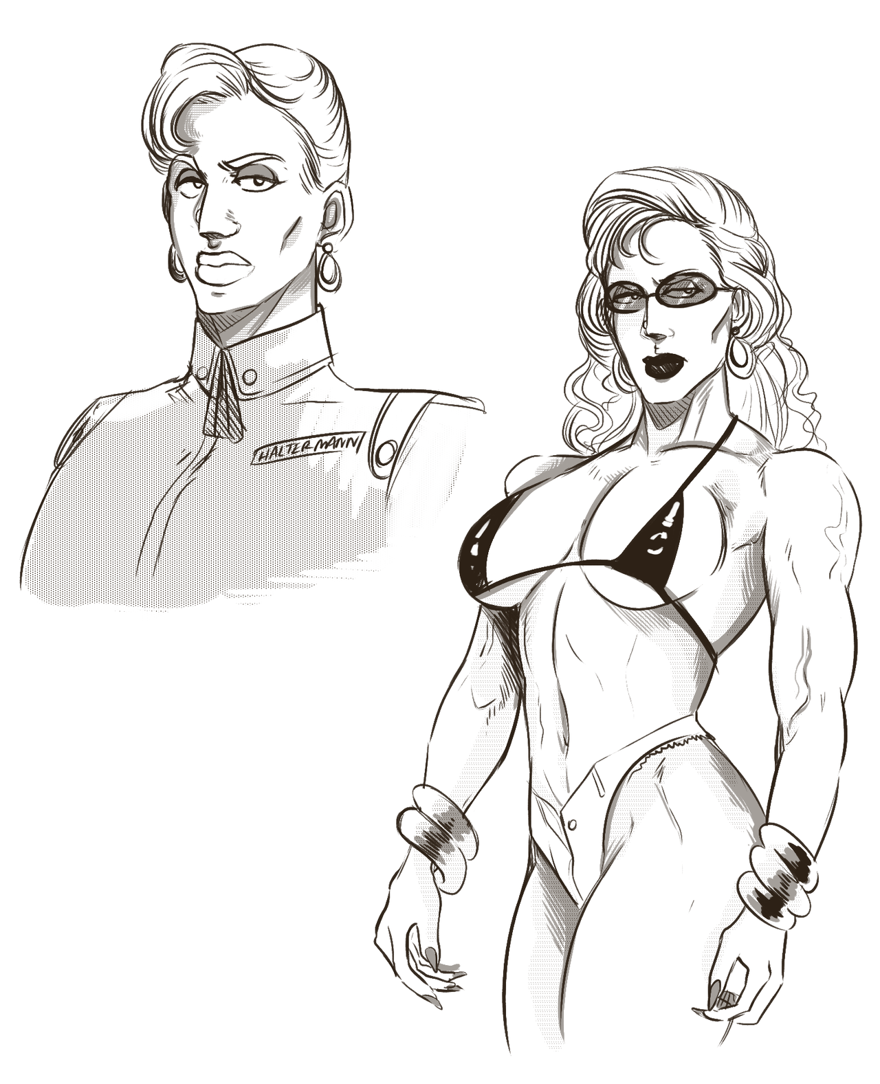 adoggoart:sketches of Heather when she was in the military very early on and was