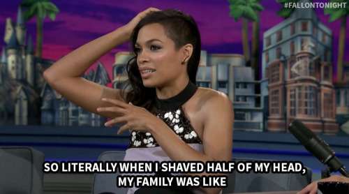 fallontonight:  Rosario Dawson has to step it up if she wants her haircut to impress her family.