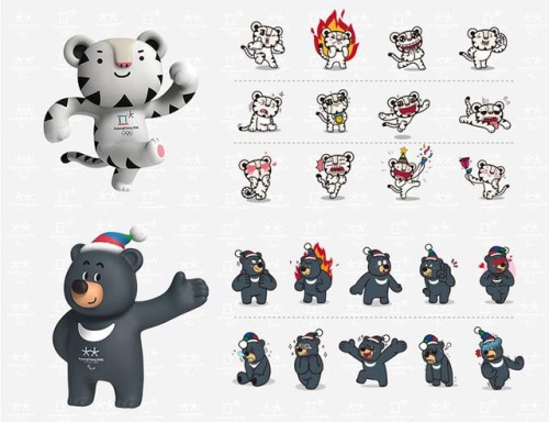 Follow-up to yesterday’s Otayuri Pyeongchang 2018 mascot post - here are some of the photos and official graphics (e.g. Kakaotalk emojis) of the mascots that have been seen around South Korea! Even Olympic champion figure skater   (And my personal fav)