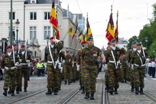 members of the paracomando’s parade on twenty first of july in brusselsbelgium