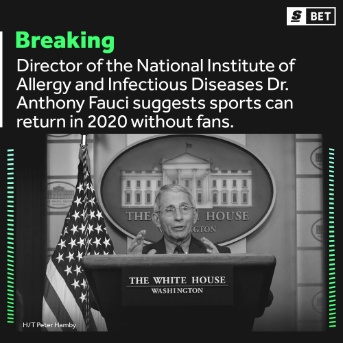 Dr. Anthony Fauci offers hope for sports in 2020.