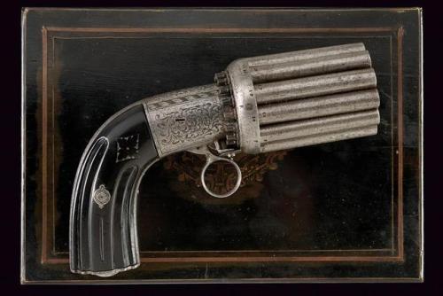 Marriette type 18 shot pepperbox revolver, Belgium, mid 19th century.from Czerny’s Internation