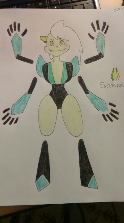 Ok soo this is my gemsona Sphene. I’m not 100% decided on her outfit colors yet,,, I based her
