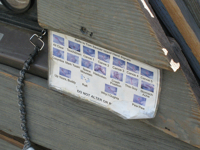 mostlysignssomeportents:  Disneyland - Secret Tom Sawyer Raft Hand Signals by BoogaFrito