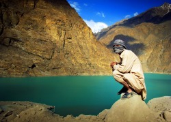 pashtundukhtaree:  afghan man, band-e-amir lake, afghanistan. 