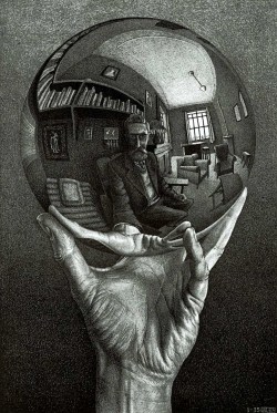 masters-piece:  catmota:  Holding the Sphere  (1935) M. C. Escher available at Amazon.com   My fave sketch artist