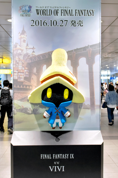tokyo-fashion:Big plush Final Fantasy dolls attached to billboards inside of Shibuya Station in Toky