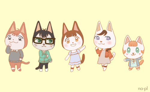 Sangatsu Week Day 1: CatsI imagined my fav characters as animal crossing cat villagers haha ^^ 