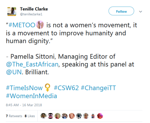 “#METOO is not a women’s movement, it is a movement to improve humanity and human dignity.”- Pamella