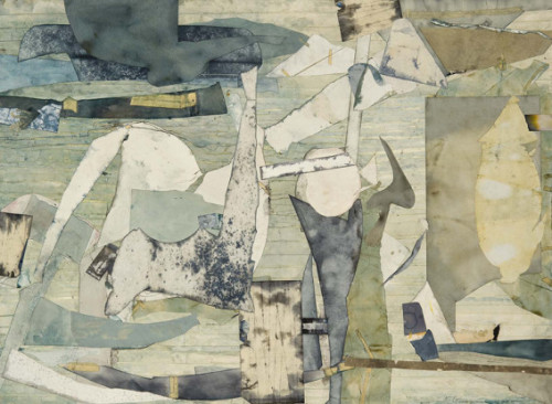 Nancy Grossman — Sea Scarub, collage, ink, watercolor, and graphite on various papers, 1985.
