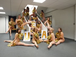 contexxxt:  True to the terms of the wager between the schools, the winning team was greeted in their team lounge by the losing team’s cheerleaders.