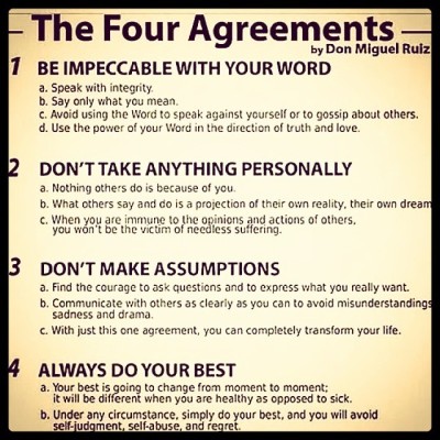 Don Miguel Ruiz’s “The Four Agreements” is a proper blueprint. #life #thegoldenrule #thefouragreements #donmiguelruiz #wordstoliveby #mindfulness #mindfulnuggets #respect #love #honor