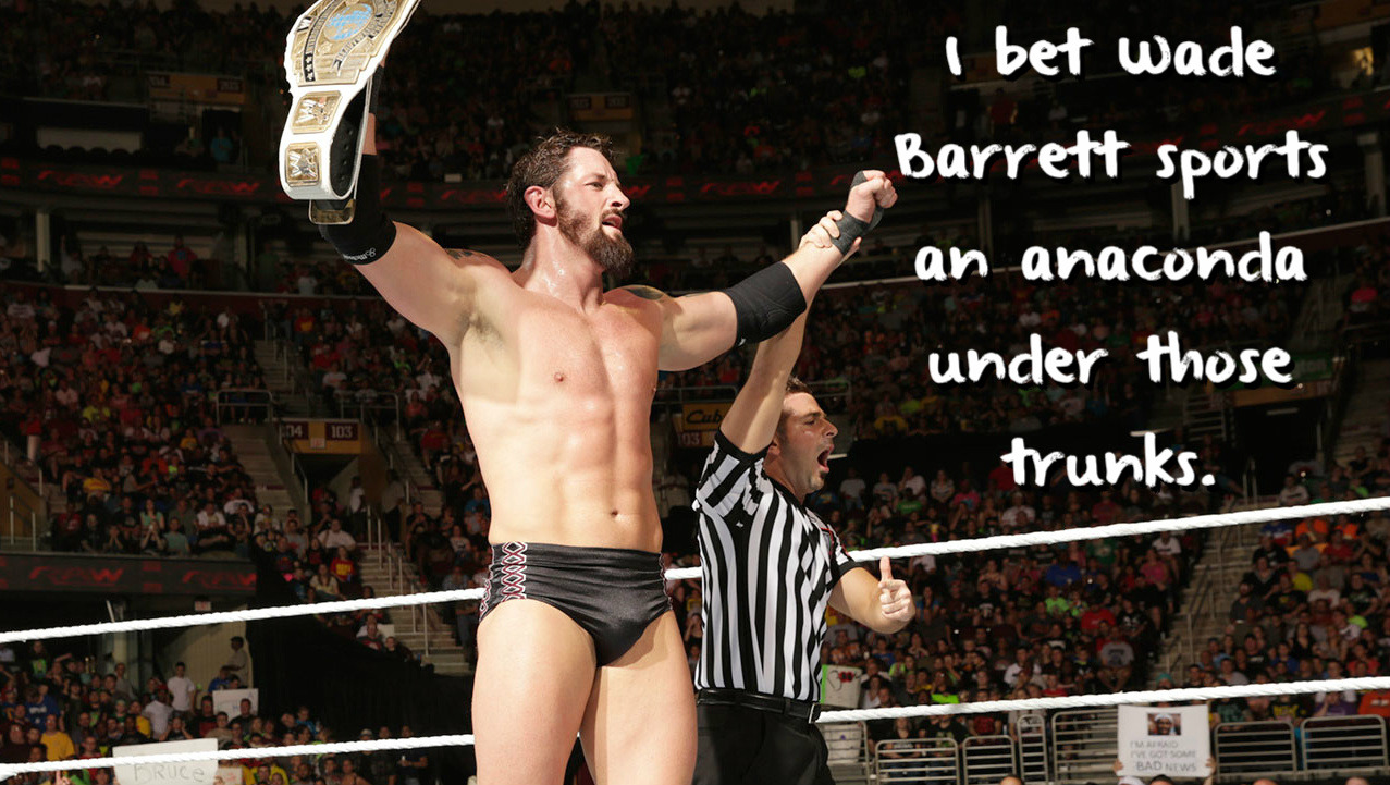 wrestlingssexconfessions:  I bet Wade Barrett sports an anaconda under those trunks.