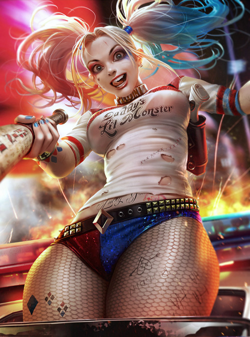 cyberclays:   Harley Quinn  - Suicide Squad fan art by  Derrick Chew     More Harley Quinn related art on my tumblr [here]     