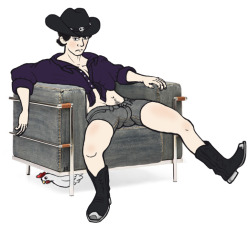 whogrooveson:  This is a quick bad doodle inspired by Reapersun’s cowboy Sherlock sitting in the same denim chair.  she had a tag on that post about it and the damn image wouldn’t get out of my head. So yeah…  ANOTHER BRAVE SOUL