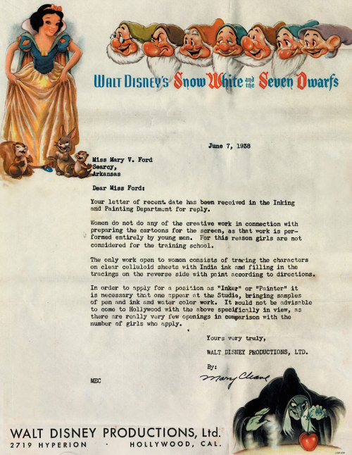 sixpenceee: Disney’s rejection letter from 1938. 