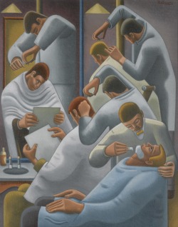 blastedheath:  William Roberts (British, 1895-1980), The Barber’s Shop, c.1946. Oil on canvas, 20 x 16 in. 