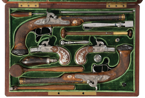 A cased pair of percussion pistol crafted by Nicolas Noel Boutet of the Versailles Armory, circa 183