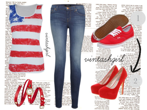 USA por vintashgirl con high heelsTop, $4.65 / J Brand j-brand skinny jeans, $370 / Vanstrainers /