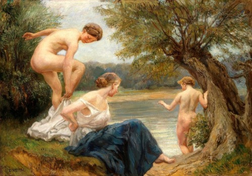 justineportraits: Eduard Veith   Bathers on the river bank Eduard Veith was an Austrian painter who 