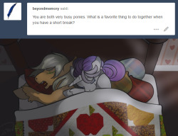 ask-rarijack:((They are both very busy ponies… and sleep is important!!))&lt;3