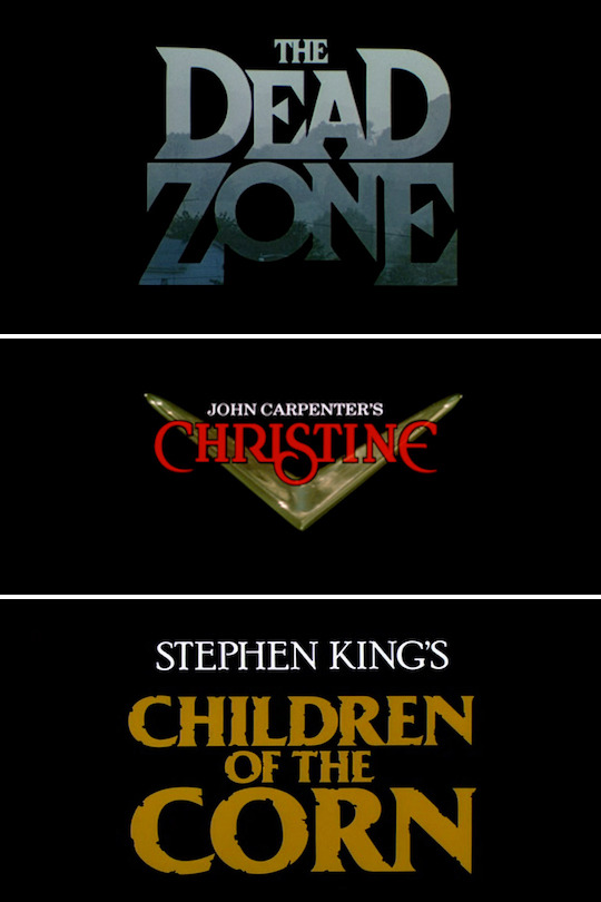 sharkchunks: Selected Stephen King adaptation title cards, about 3/8 of his total