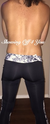 showingoff4you:  For our followers who requested some posing in yoga pants! Hope you like, she’s always looking for an excuse to get more ;) 