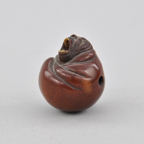 animus-inviolabilis:  Daruma Yawning Netsuke Carved wood with bone or ivory inlay for the teeth.N.D.