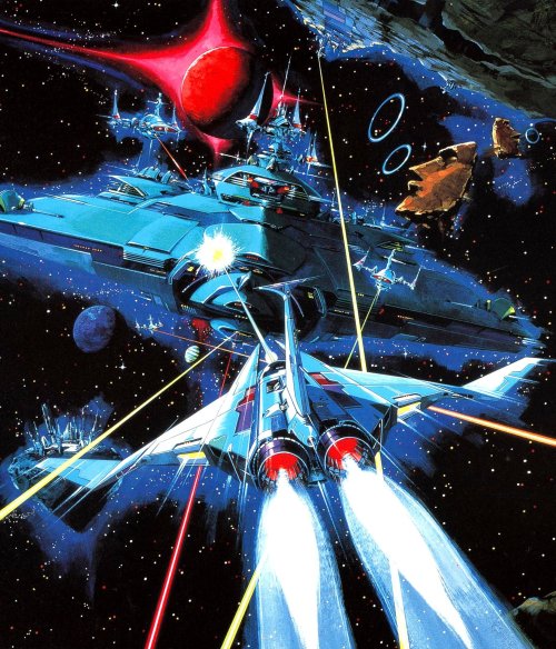 gameandgraphics:  Gradius - Konami, 1985. Original art and arcade screen version.