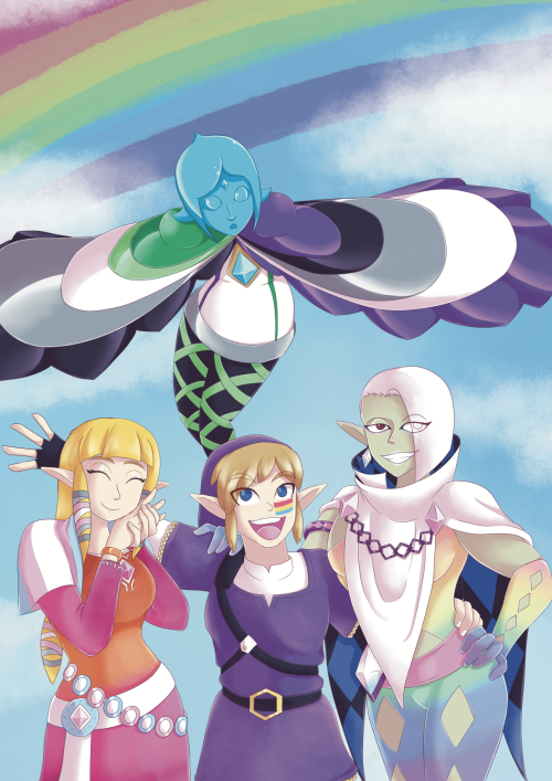 Some Skyward Sword characters wearing their (headcanon) flag colours~  And what do you kno