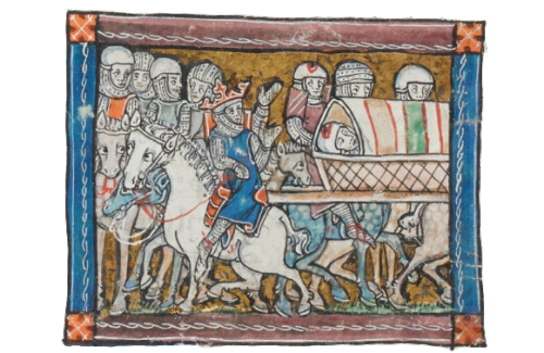 King Arthur bringing back the body of Gawain, Lancelot-Grail (The Prose Vulgate Cycle), Add MS 10294