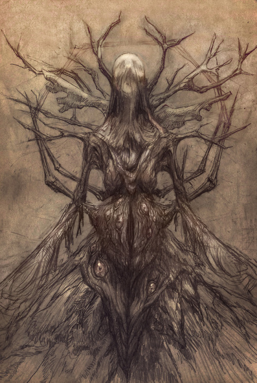 lilyvonk:Sketched a concept for Living Ashes, an aforementioned dark god known as the Beastmother. S