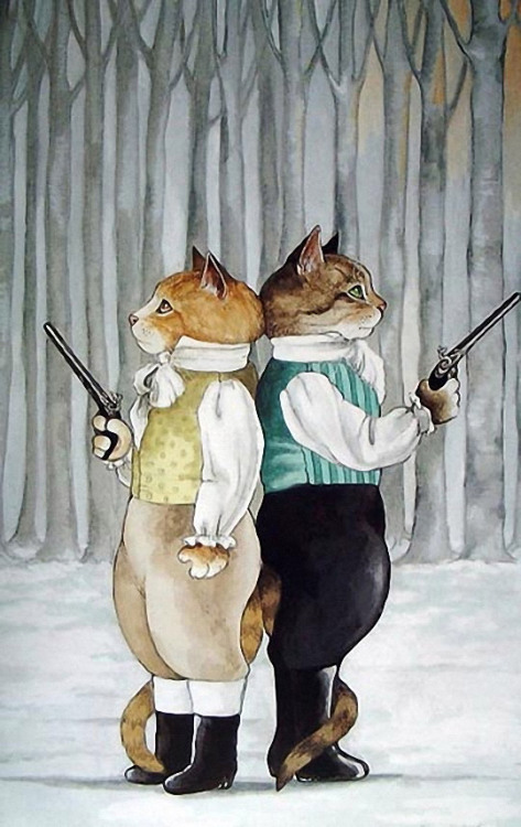 Cats Dueling by Susan Herbert