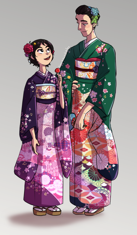 frenchscribbles:I just wanted to draw the Hamada bros wearing pretty kimonos. (◡‿◡✿)