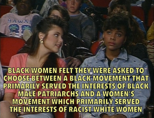 savedbythe-bellhooks:
“ Source: Ain’t I A Woman: Black Women and Feminism by bell hooks
Image description: A still image from the 90’s TV sitcom Saved By The Bell. Kelly, a white woman, sits next to Lisa, a black woman, in a theater. Kelly is...