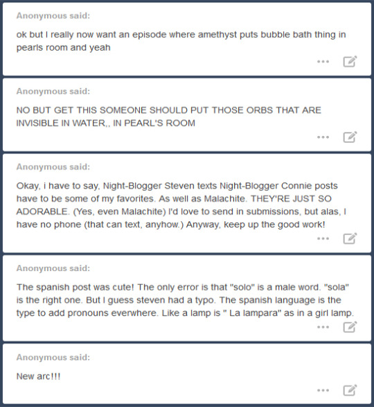 Anon answer time! I’m starting this one with a little bit of explanation for how I wrote Opal that one time, since a few people asked. If that interests you, find it under the cut!Oh, fine, I’ll divulge all of my secrets. Here’s the story: I went