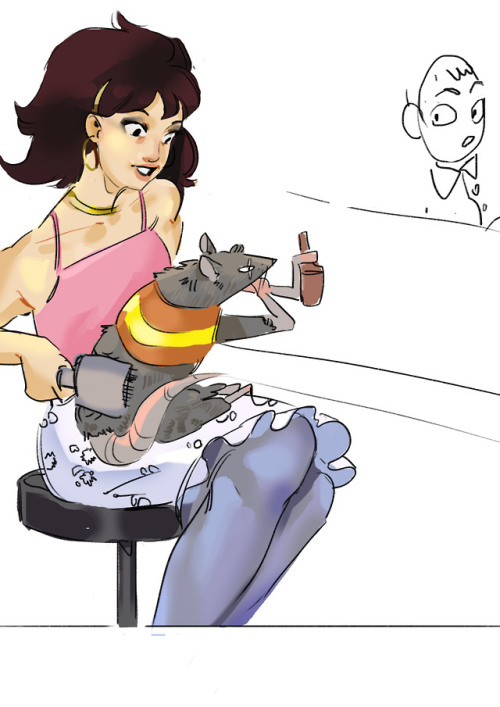 mystic-turtle:hairy baby[image description: a drawing of Sofia and Kugrash sitting at a bar. Sofia i