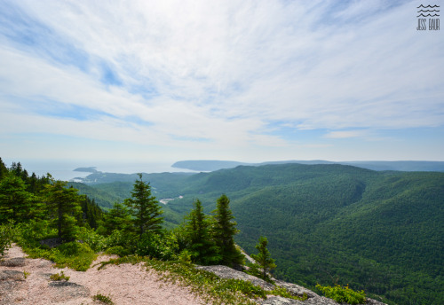 Views of the Atlantic Ocean and Clyburn Brook Canyon from 430 metres up on top of Franey Mountain - 